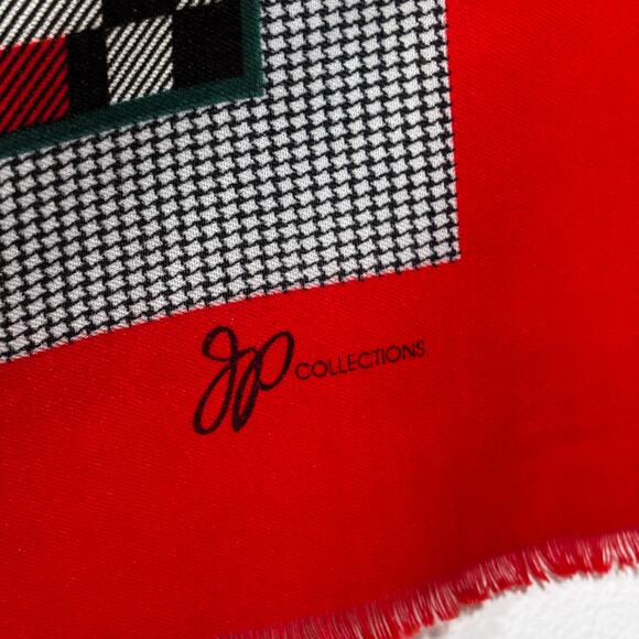 Vintage JP Collections Plaid Duck Scarf Red Green Polyester 45" Square AS IS - Picture 3 of 16